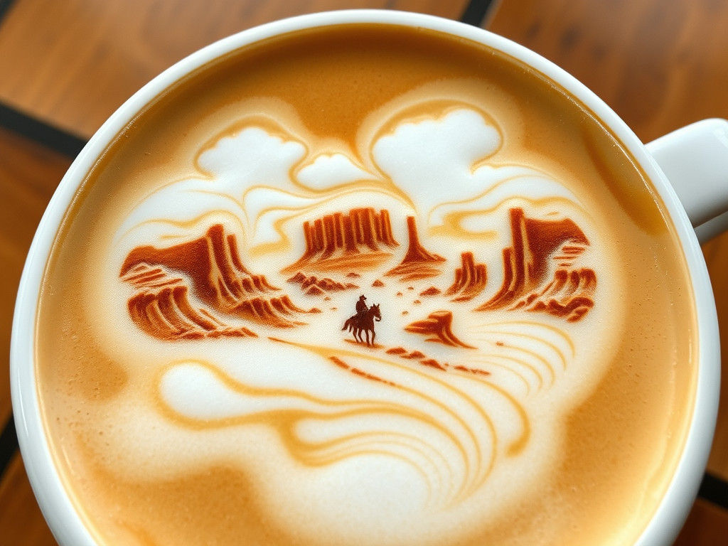 Latte Art: Wild West Landscape in Romantic Style