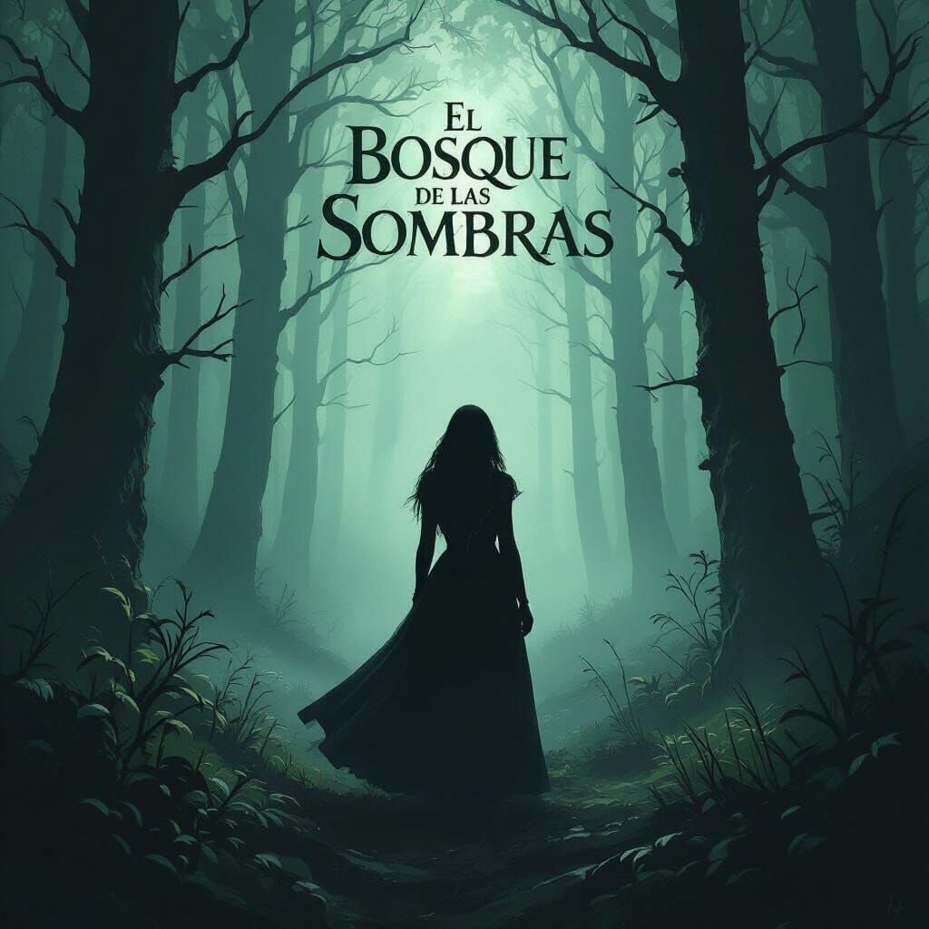 Mysterious Forest Scene with Woman and Light Rays