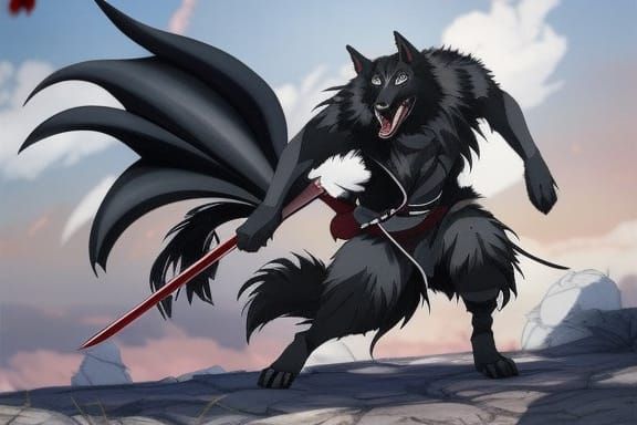 Menacing Nine-Tailed Fox in Anime Style