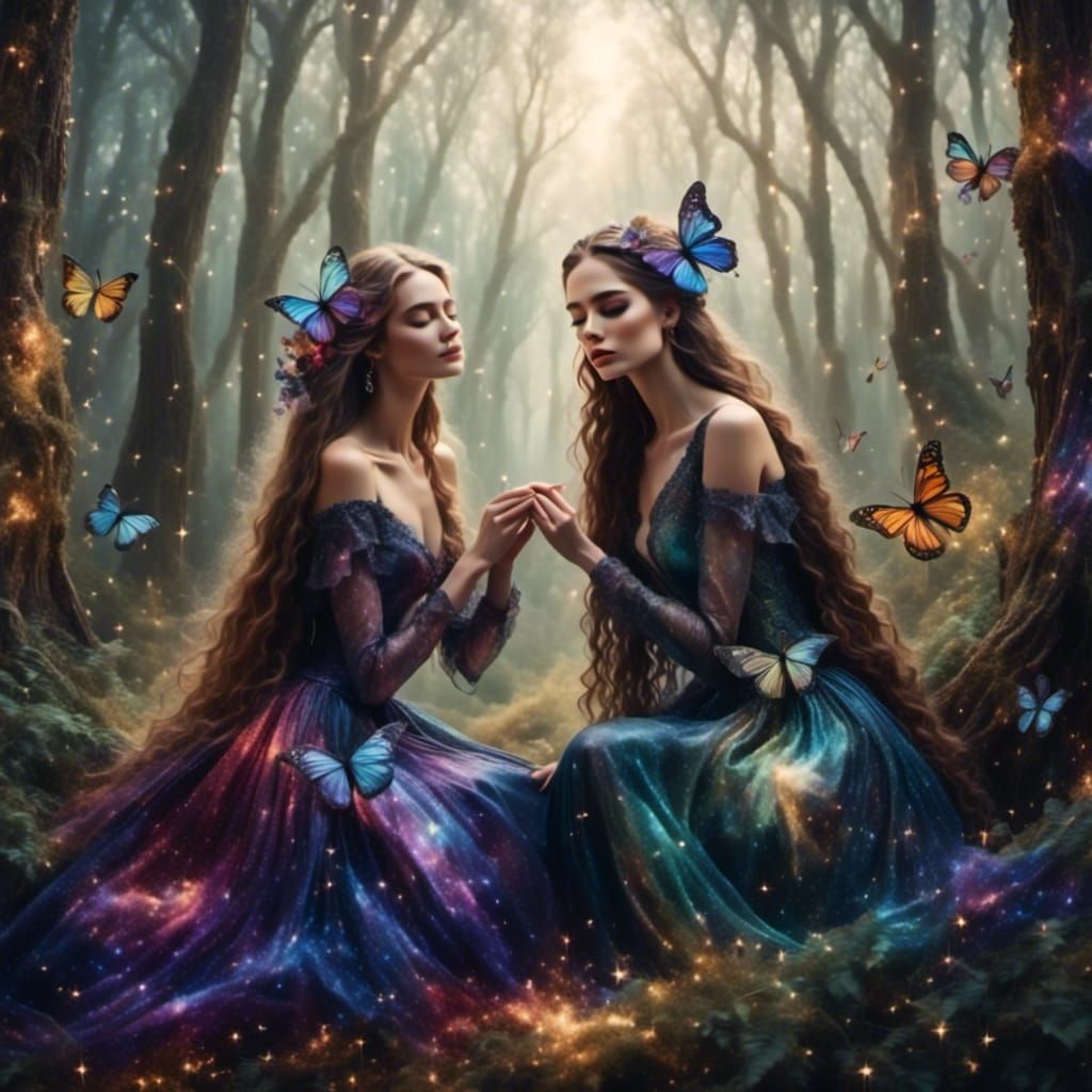 Lesbian Romance in Forest with Butterflies