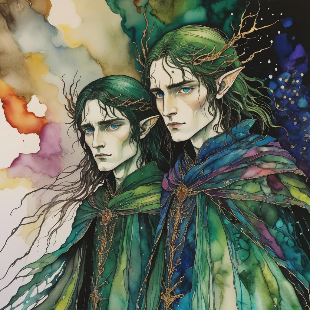 Lord of the Rings Elves in Clarke's Alcohol Ink Style