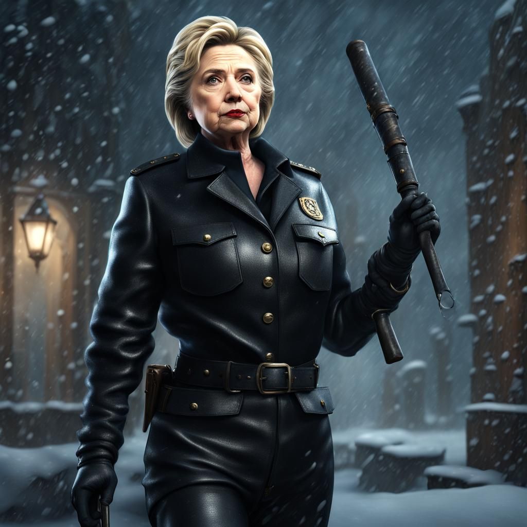 Hillary Clinton as Prison Guard in Snow, Detailed Matte Pain...