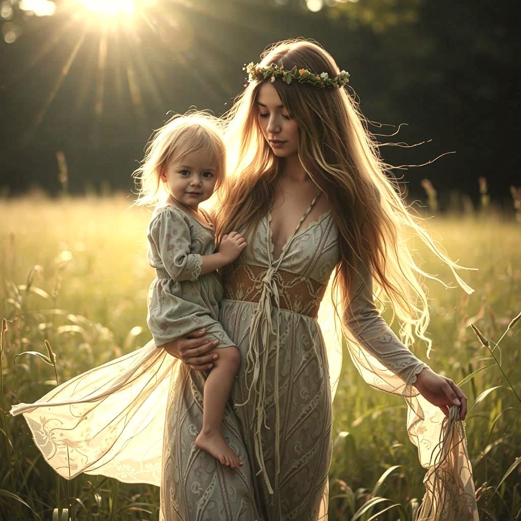 Exquisitely Beautiful Mother and Child in Ethereal Light