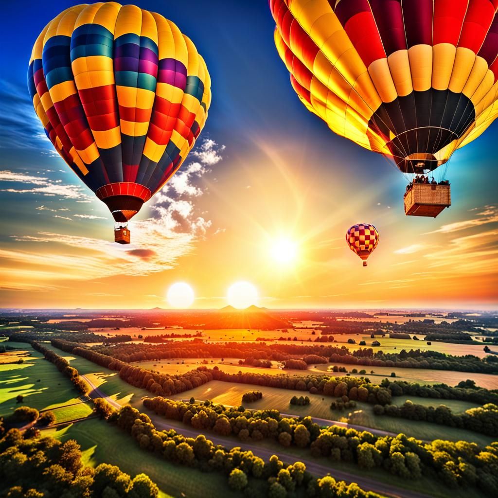 Hot Air Balloons at Sunrise in Hyper-Realistic HDR