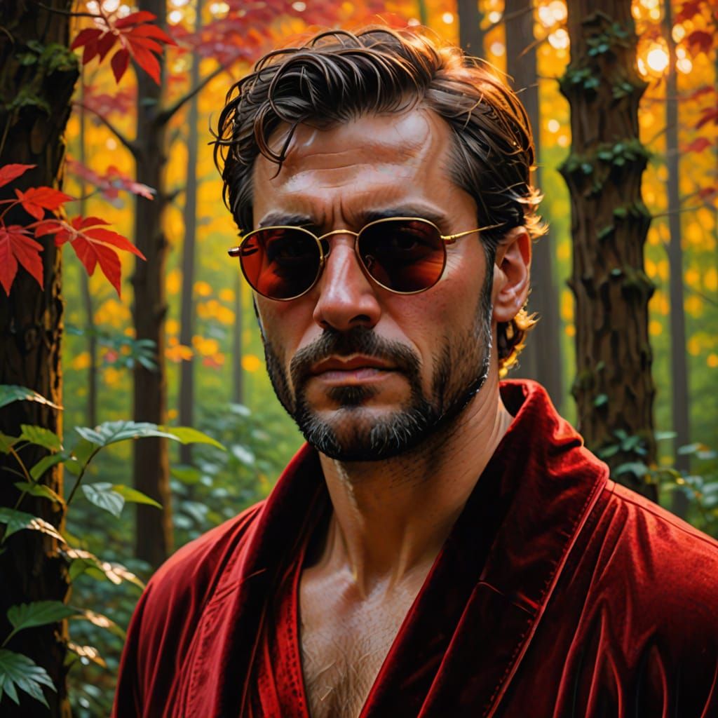 Impressionist Portrait of Man Crying in Forest