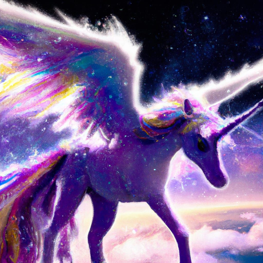 Iridescent Winged Unicorn Under Sparkling Stars
