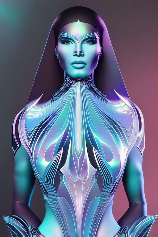 Statuesque Alien Woman in Cosmic Astral Illustration