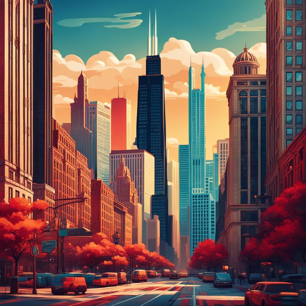 Chicago Landmarks in Constructivist Art Style