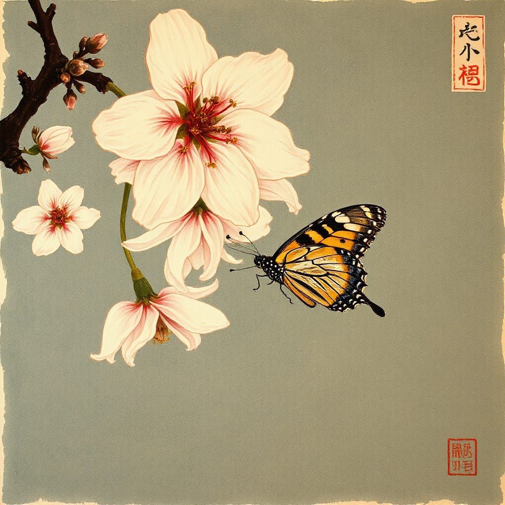 Butterfly as Blossom in Ukiyo-e Japanese Art