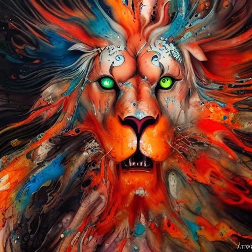 Ethereal Ghost Lion in a Fiery, Liquid Aesthetic