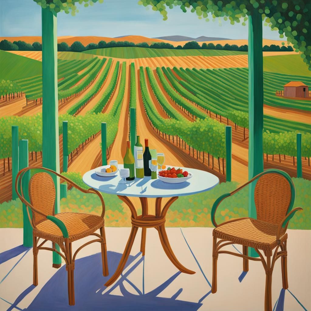Vineyard Painting in David Hockney Style