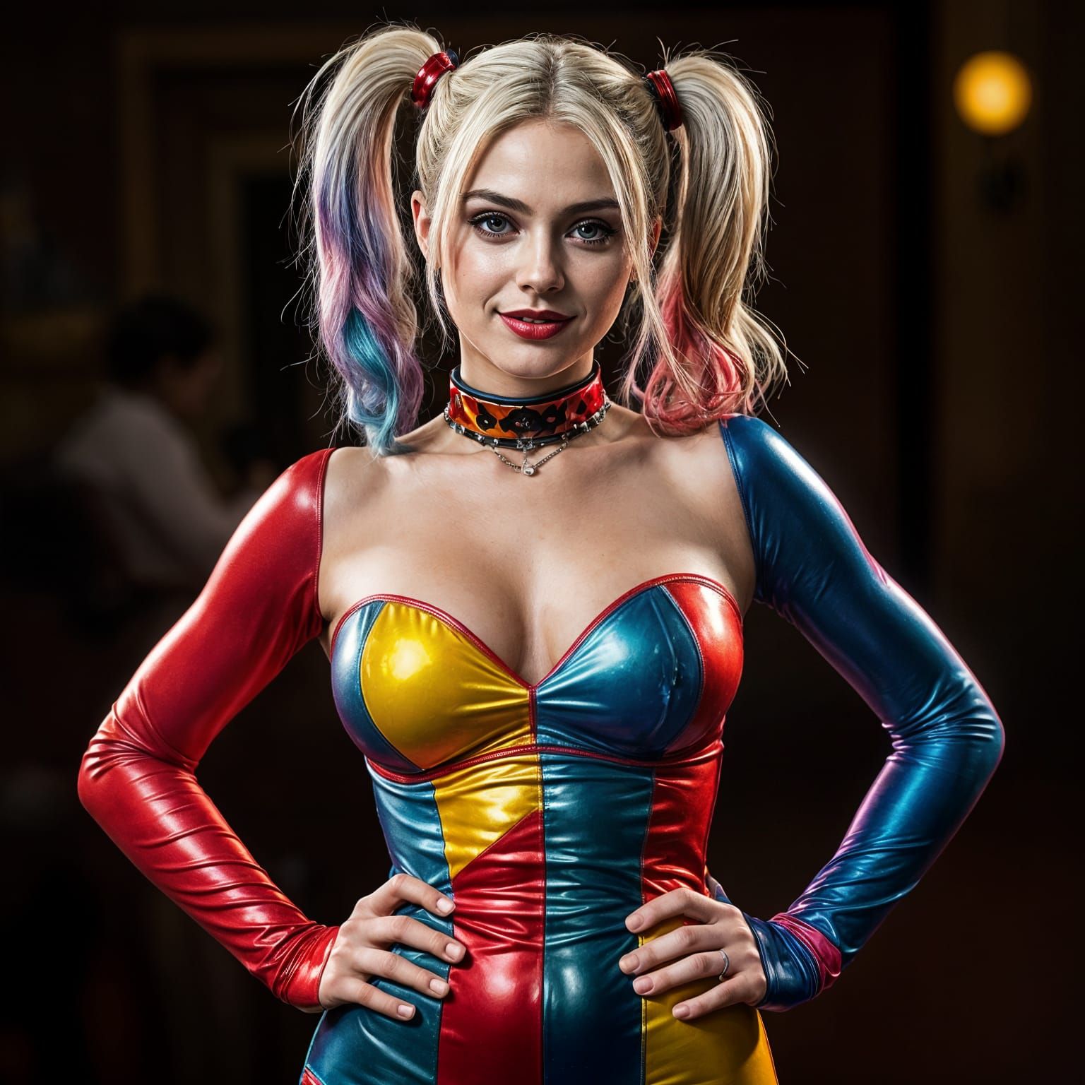Hyperrealistic Harley Quinn Inspired Woman in Bodysuit