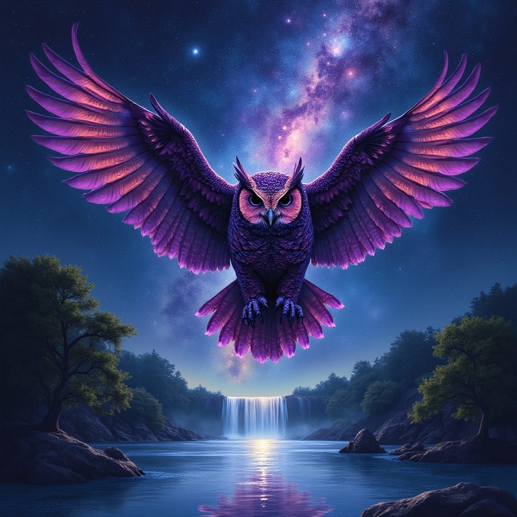 Astral Owl with Galaxy Belly: Cosmic Illustration