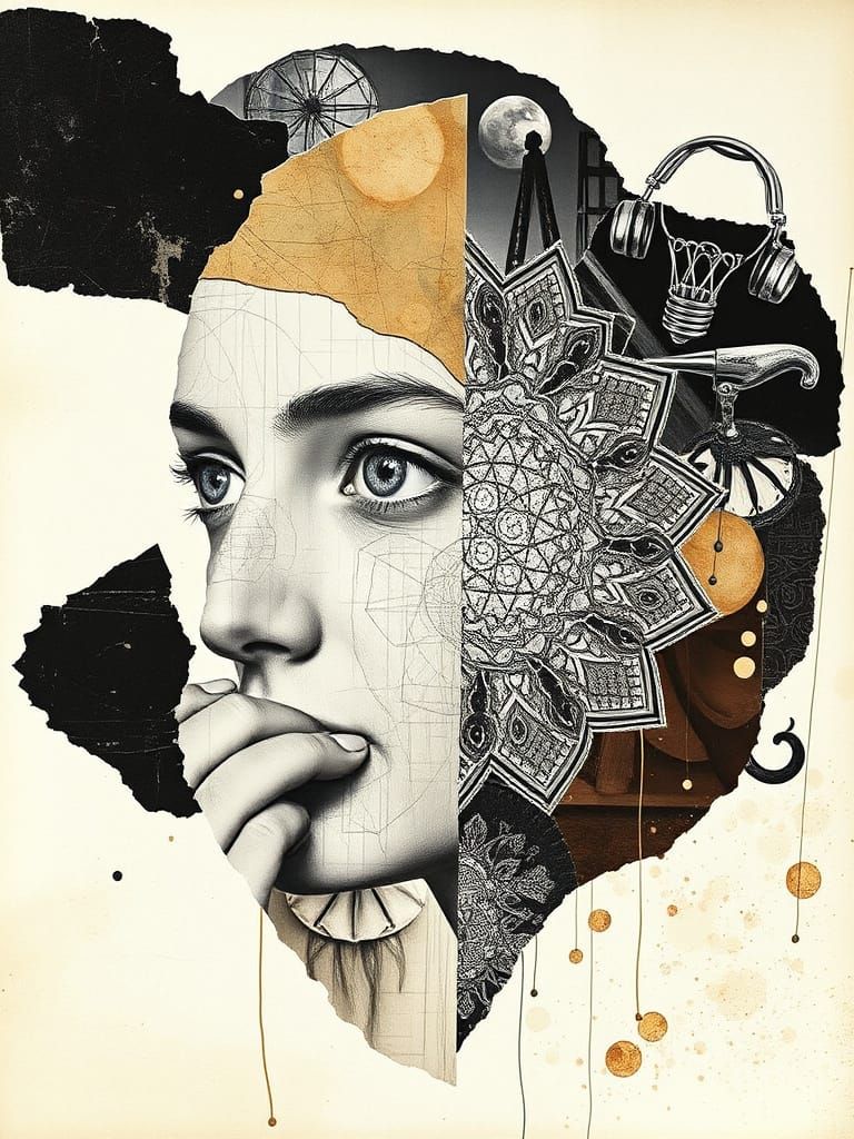 Overlapping Torn Photography Collage with Zentangle Patterns