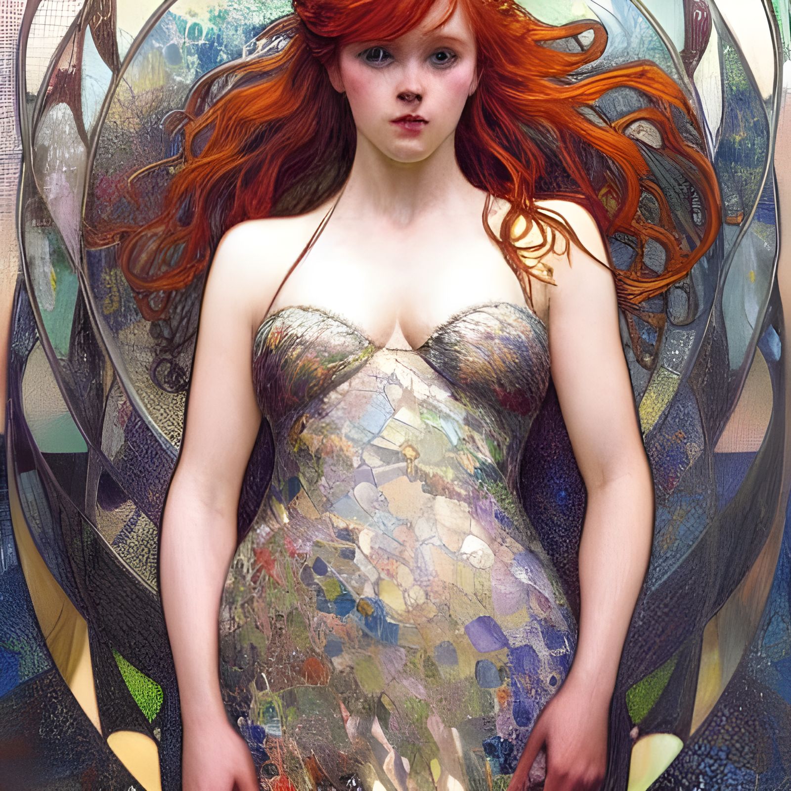 Redhead in Rural Setting as Pointillé Art