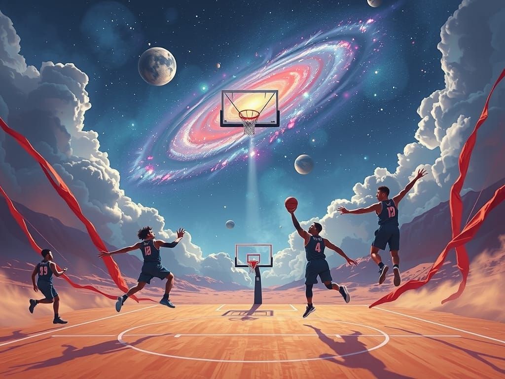 Gravity-Defying Basketball in a Cosmic Nebula