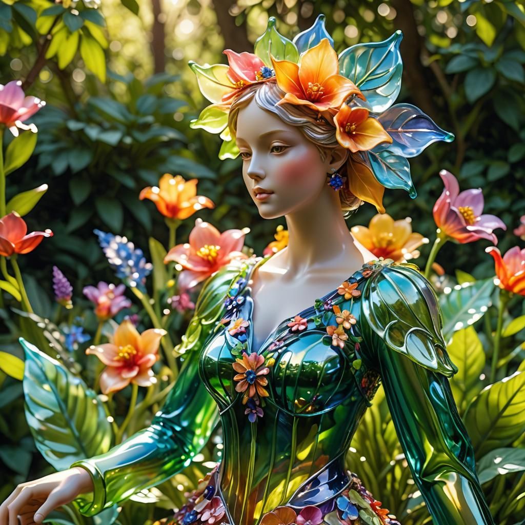 Intricate Glass Flower Bouquet Figurine in Ethereal Light