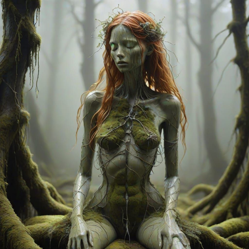 Enchanted Forest Goddess in Grunge Textures