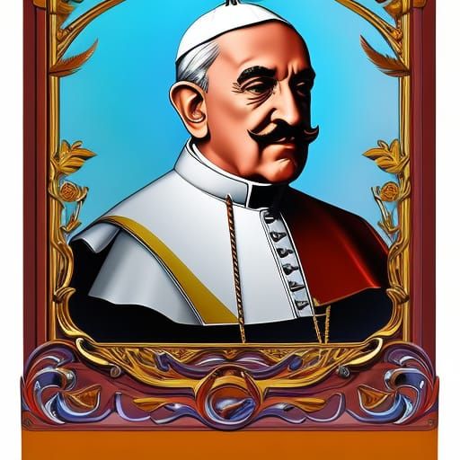 Hyperrealistic Pope with Mustache Splash Art Portrait