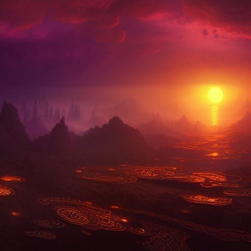 Golden Neon Sunset in Detailed Matte Painting