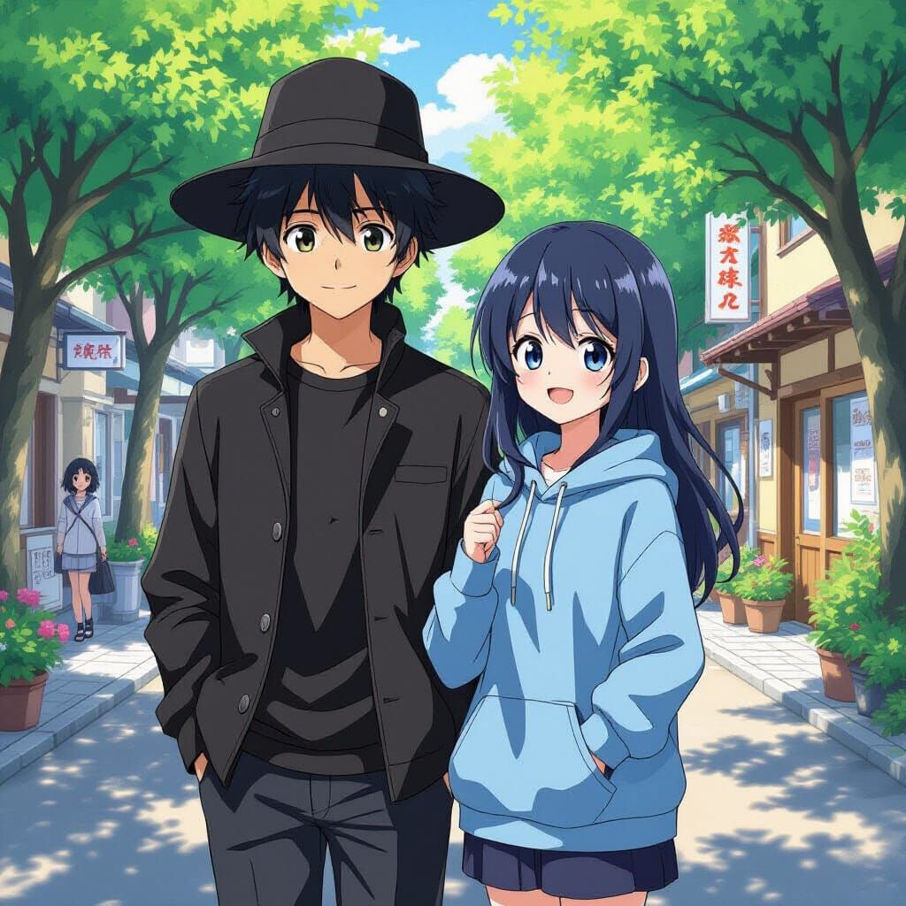 Cute Anime Couple in Kawaii Style
