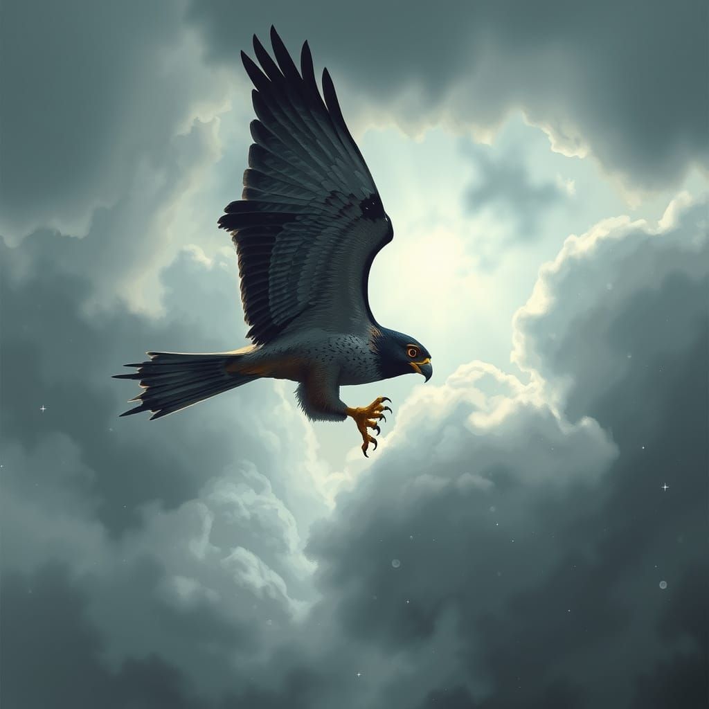 Majestic Peregrine Falcon in Dramatic, High-Contrast Flight