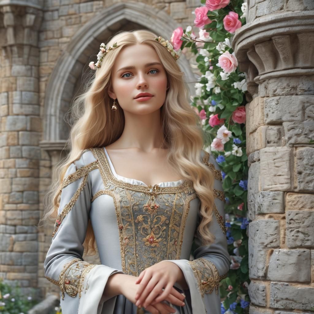 Medieval Woman on Castle Balcony in 3D
