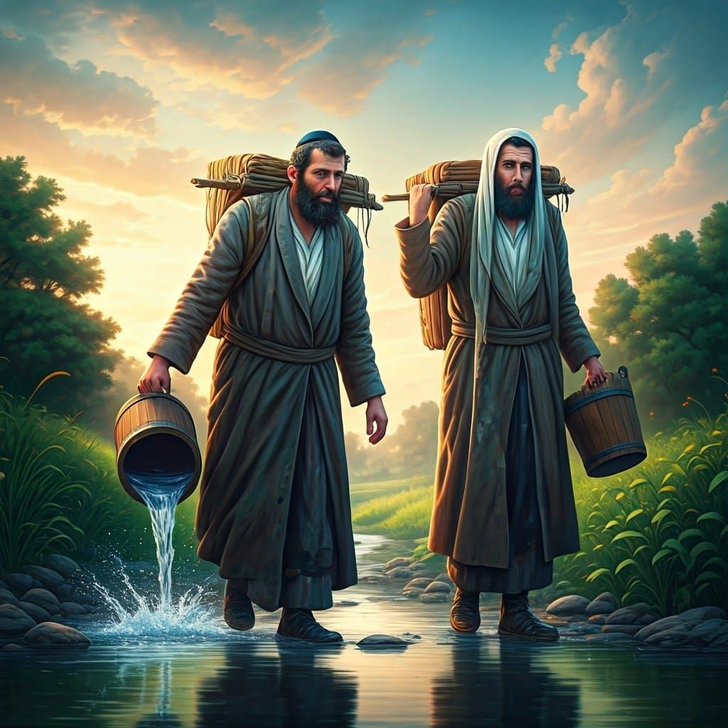 Jewish Water Carriers with Leaky Bucket in Colorful Concept ...