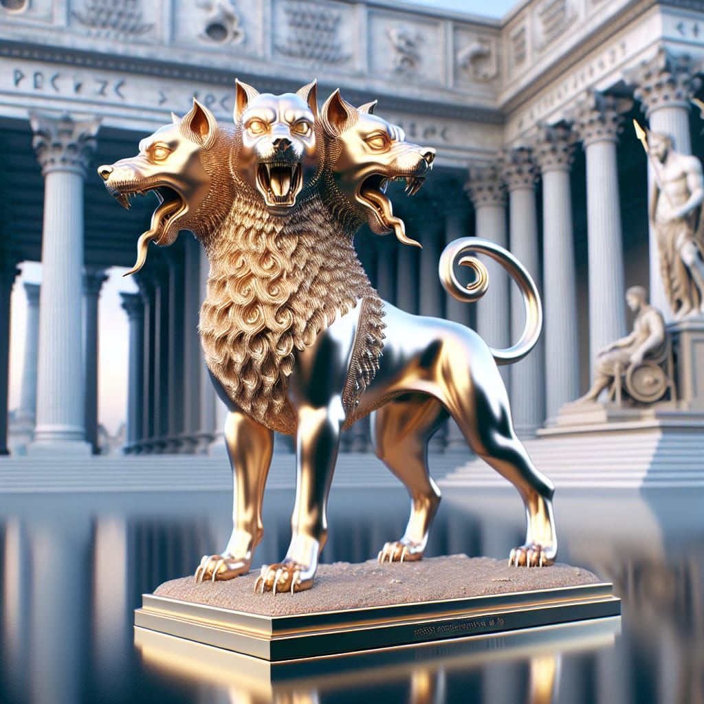 Crystal Cerberus Statue in Royal Palace: 3D Render