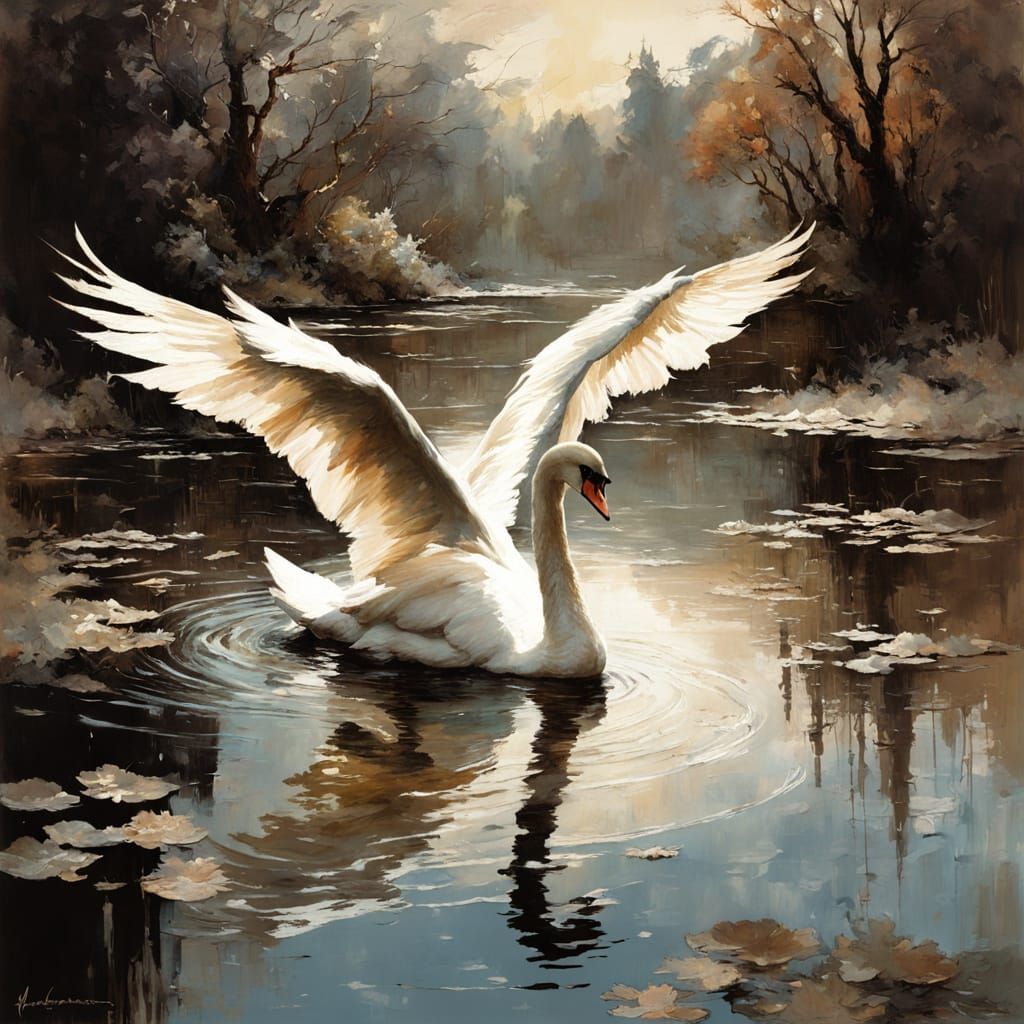 Vintage Swan Scene with Dramatic Lighting