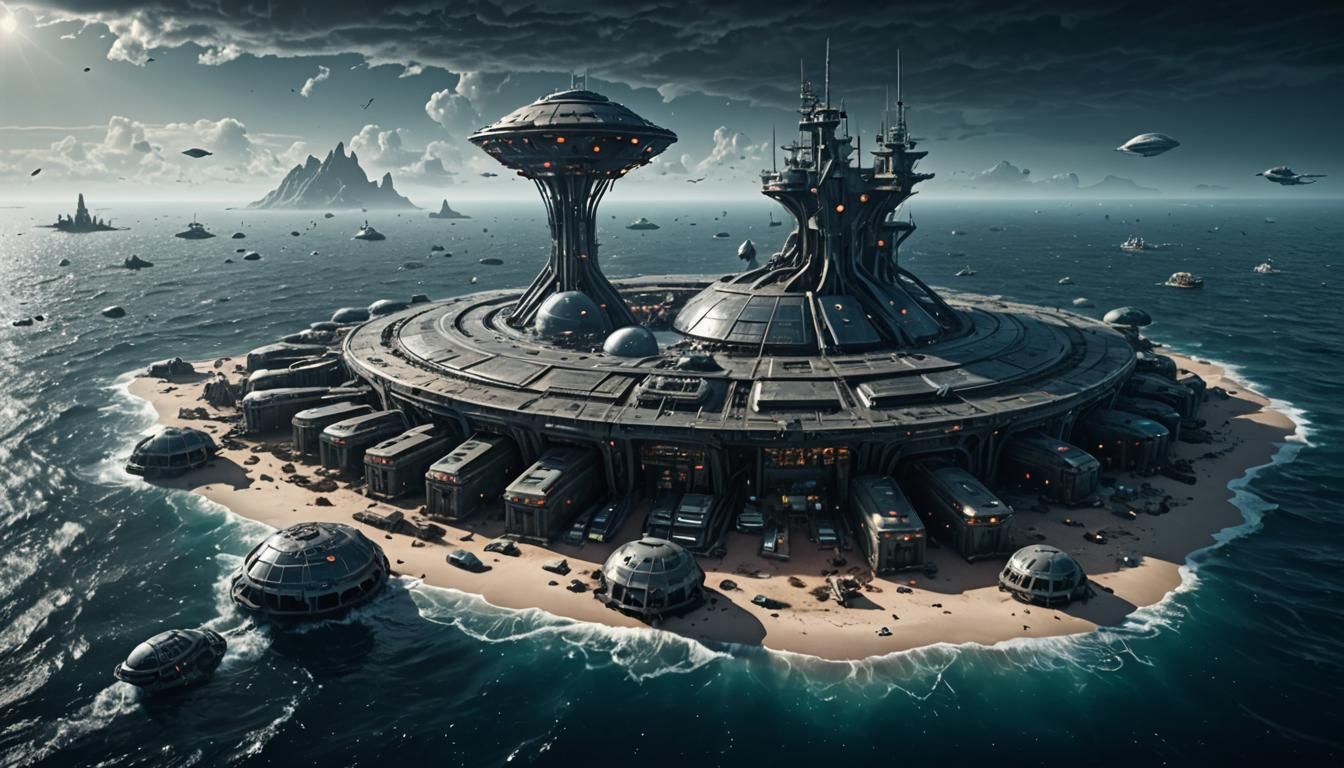Eerie Alien Base Concept Art in Atlantic Ocean
