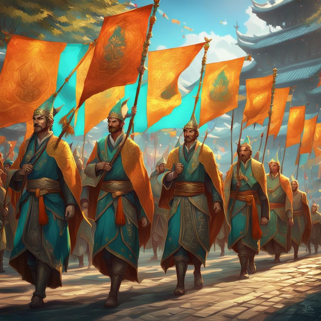 Elven Nobles in Festive Procession, Digital Art