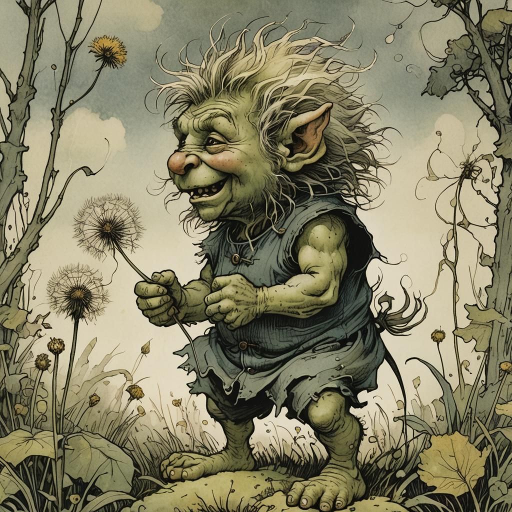 Troll and Dandelion in Whimsical Illustration