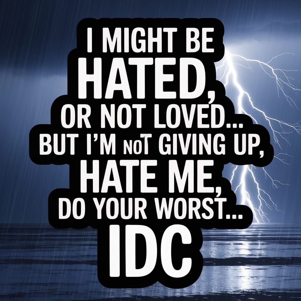 Defiant Message on Rainy, Lightning-Streaked Background