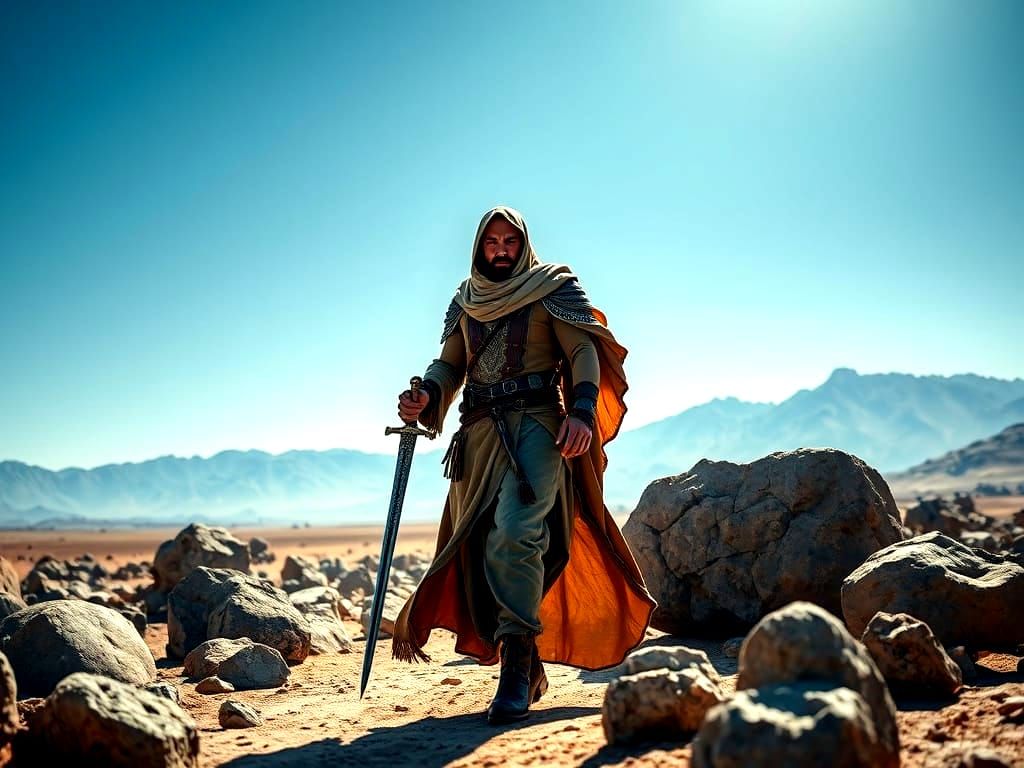 Desert Warrior Ready for Battle in Hyperrealistic HDR