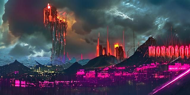 Cyberpunk Mordor: A Dystopian Fantasy Landscape