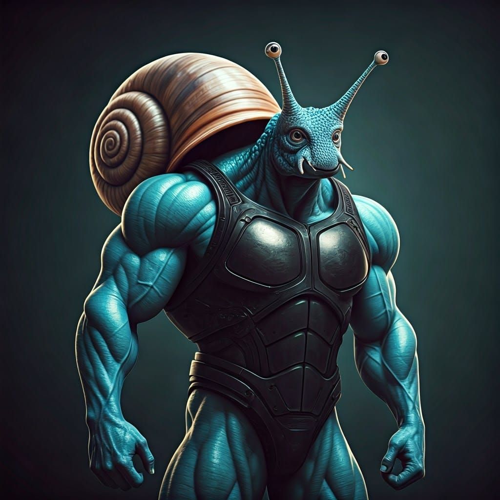 Snail-Man: Muscular Snail-Human Hybrid in Armor