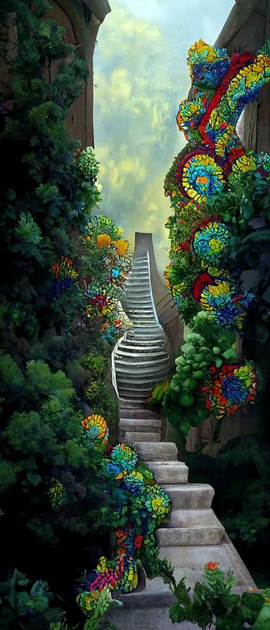 Infinite Staircase to the Sky: Hyperrealistic Digital Art