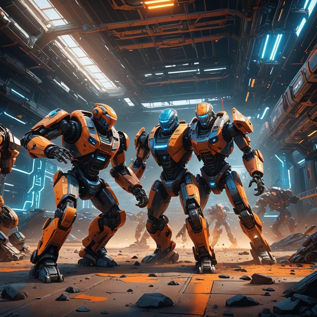 Futuristic Robot Battle in Sci-Fi Arena