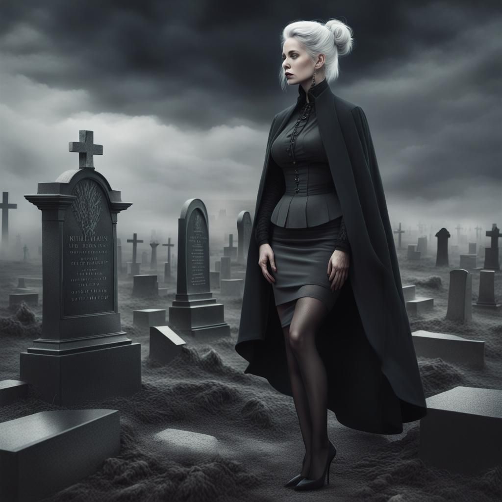 Woman in Black by Grave: Digital Matte Painting