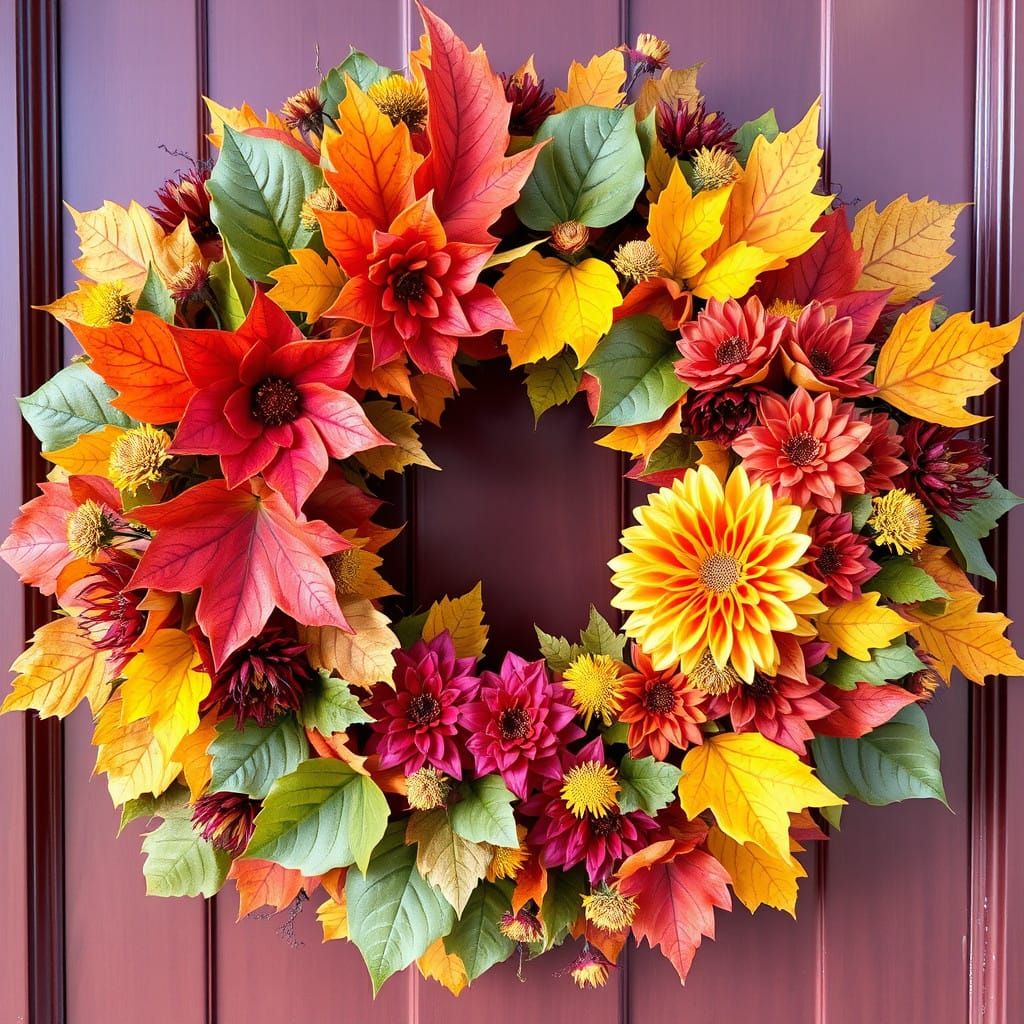 Cozy Autumn Floral Wreath in Warm Hues