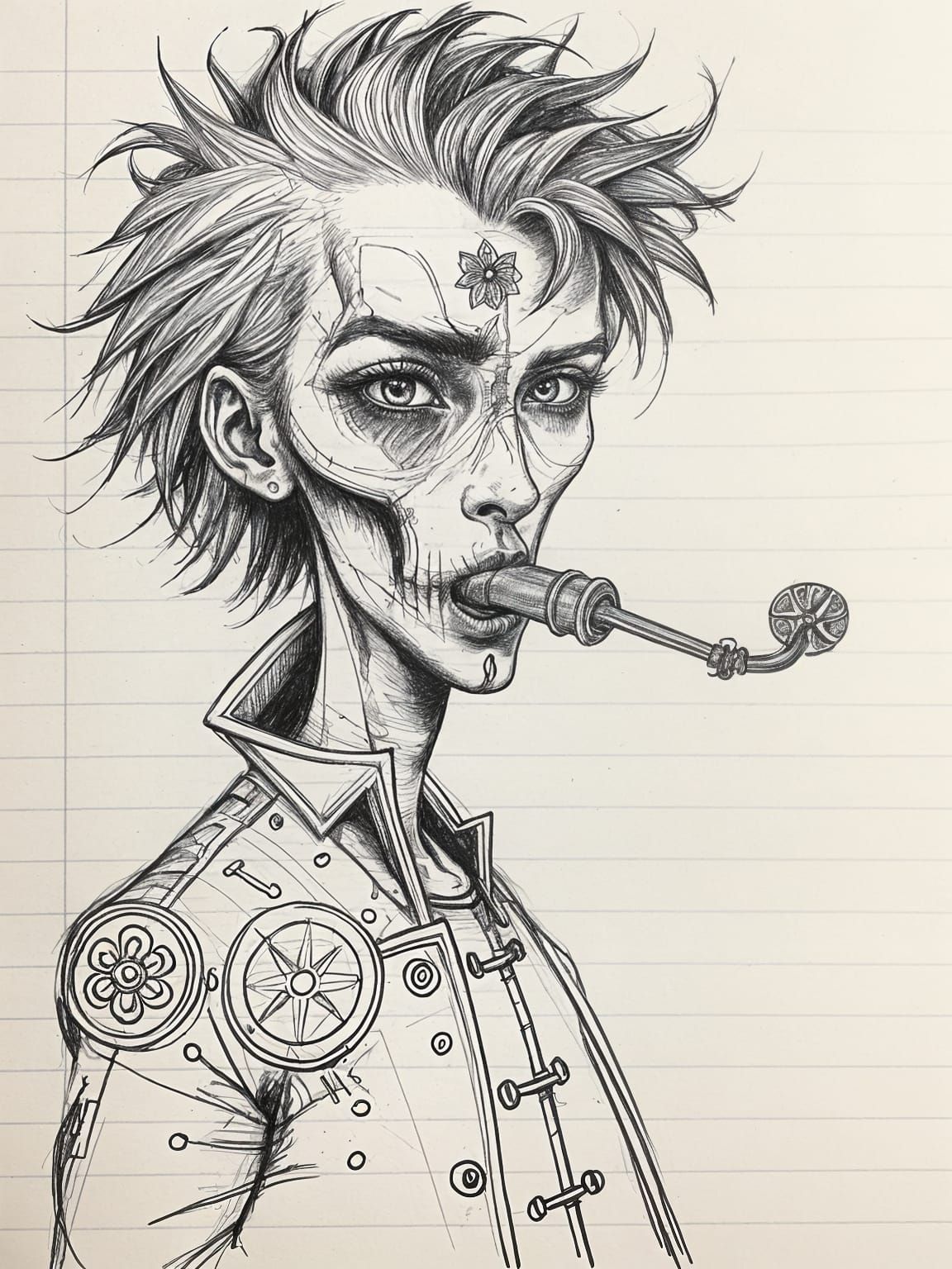 Asymmetrical Humanoid Figure in Surreal Ink Sketch