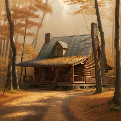 Cozy Autumn Cabin in Oil Painting Style