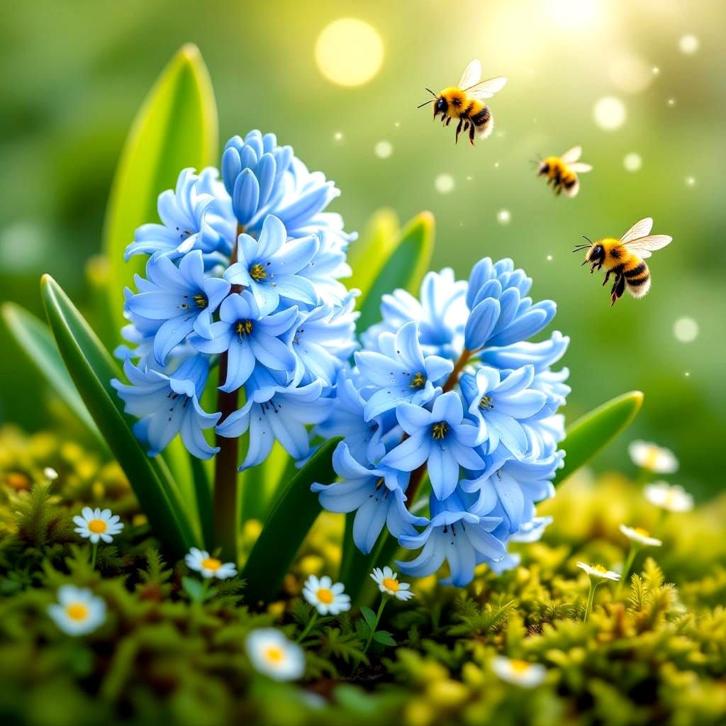 Blooming Hyacinths in Watercolour Close-Up