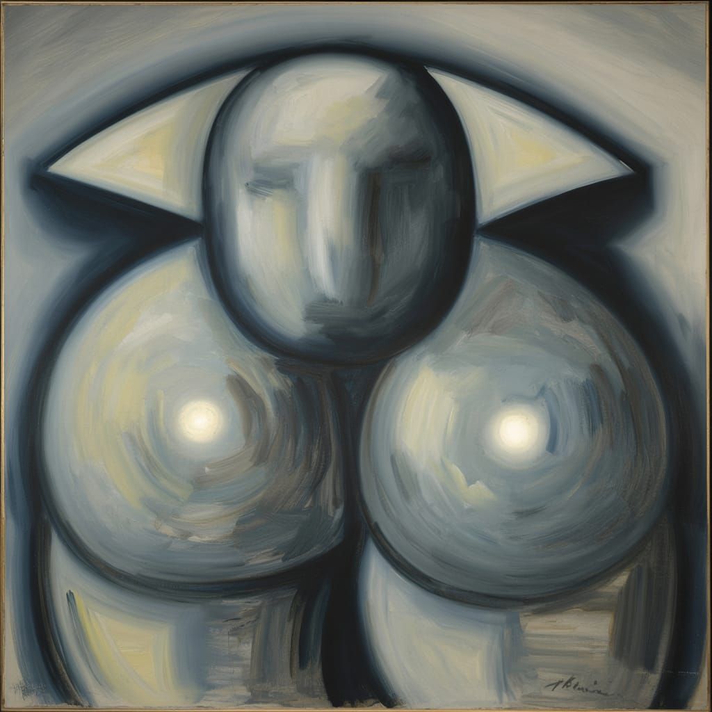 The painting's central figure is composed of broad, blended ...