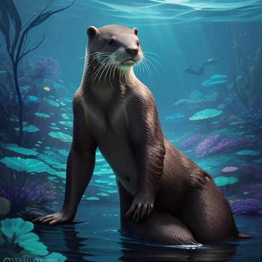 Whimsical Otter Girl in Cosmic Ocean