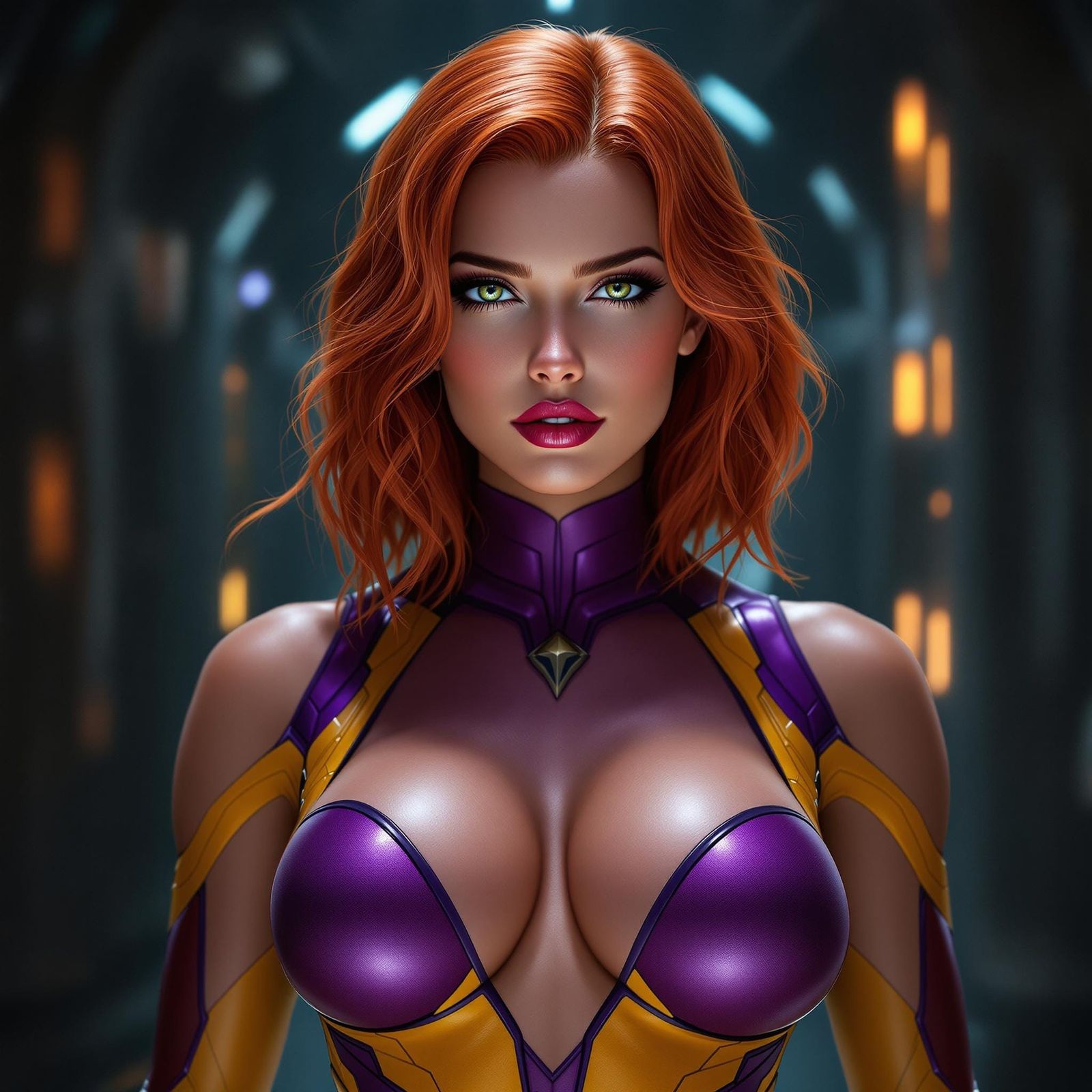 Elegant Cyberpunk Starfire in Vibrant Bodysuit