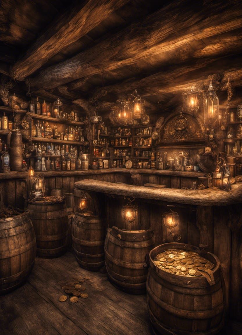 Wooden pirate rum bar