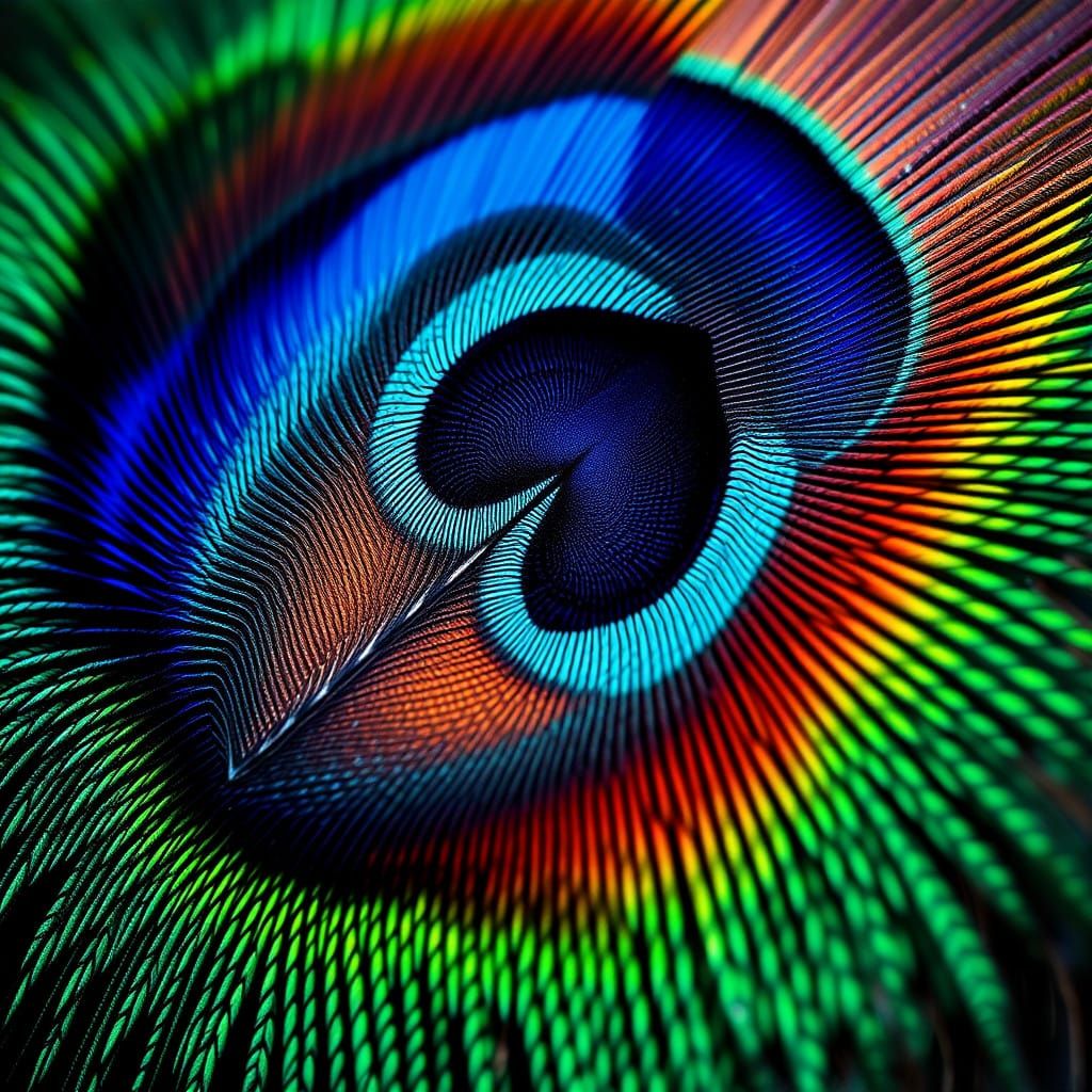Vibrant Iridescent Peacock Feather Close-Up