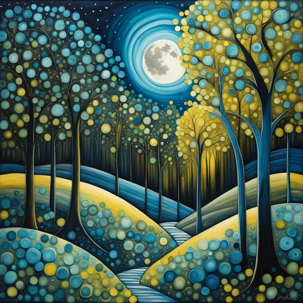 Moonlit Arabesque Forest in Alcohol Ink Style